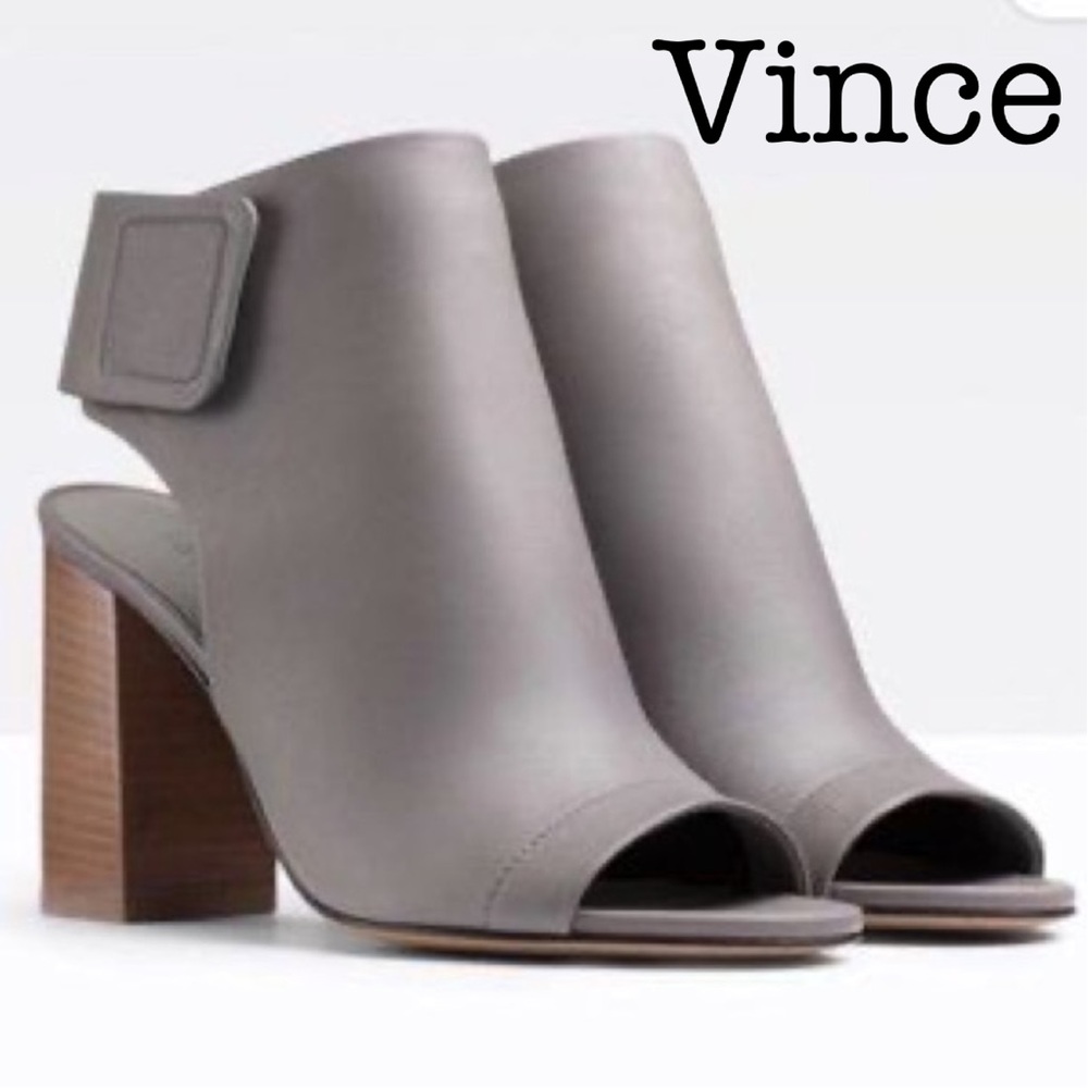 Vince Faye Charcoal Leather Open Toe Booties Size 10